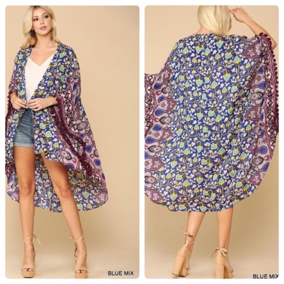 gigio Other - Tassel Trim Kimono Hi-Lo Hem